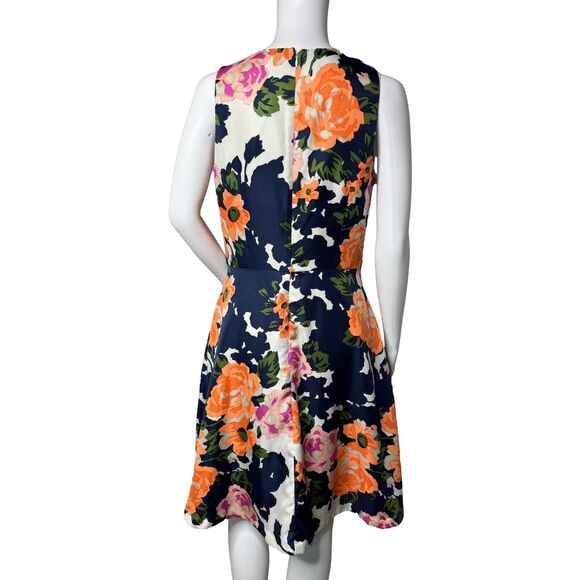 Donna Morgan Dress Women 6 Navy Orange Floral Flower Fit & Flare Colorful Preppy - Picture 4 of 8